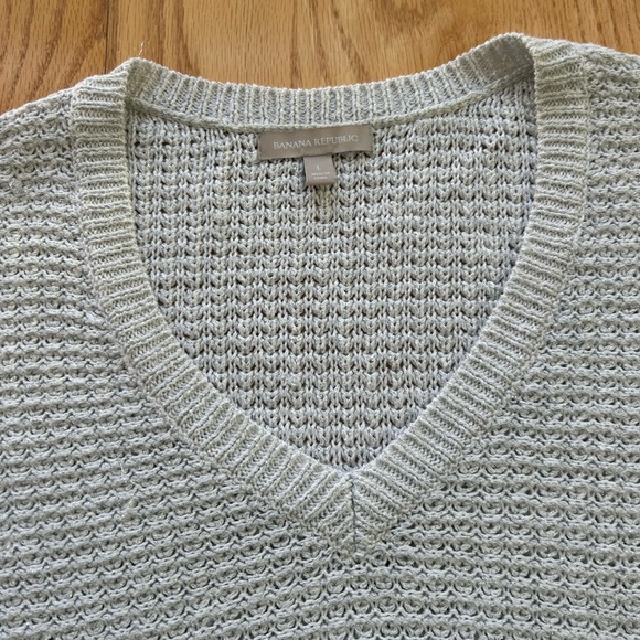 Banana Republic Women's Large Linen Blend V-Neck Knit Sweater Silver Tunic - Picture 5 of 9